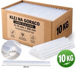 Klej na Gorąco Laski Zapas 11-12 mm x 250 mm Transparentne Wkłady do Pistoletu 10 kg