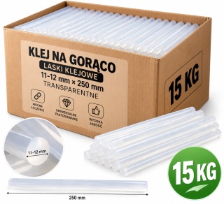 Klej na Gorąco Laski Zapas 11-12 mm x 250 mm Transparentne Wkłady do Pistoletu 15 kg