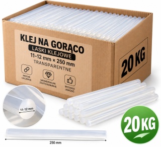 Klej na Gorąco Laski Zapas 11-12 mm x 250 mm Transparentne Wkłady do Pistoletu 20 kg