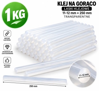 Klej na Gorąco Laski Zapas 11-12 mm x 250 mm Transparentne Wkłady do Pistoletu 1 kg
