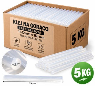 Klej na Gorąco Laski Zapas 11-12 mm x 250 mm Transparentne Wkłady do Pistoletu 5 kg